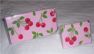 Pink Cherry Checkbook Cover and Card Holder Set