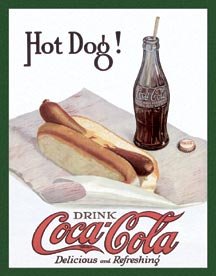Coca-Cola Bottle and Hot Dog Tin Sign #1302