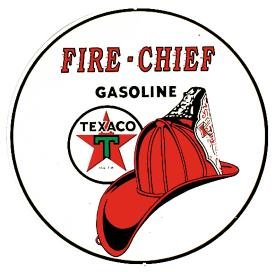 Texaco Gasoline Fire Chief Round Tin Sign #204