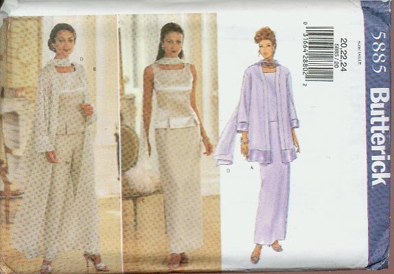 Plus Size Sewing Pattern 5885 Duster, top, pants, skirt, scarf