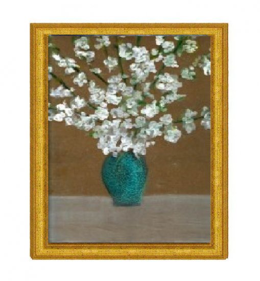 White Magnolias in Blue Vase