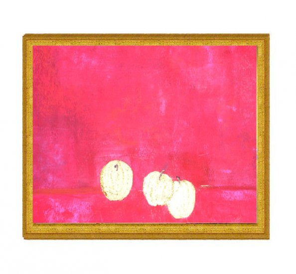 Three Gold Apples on Red