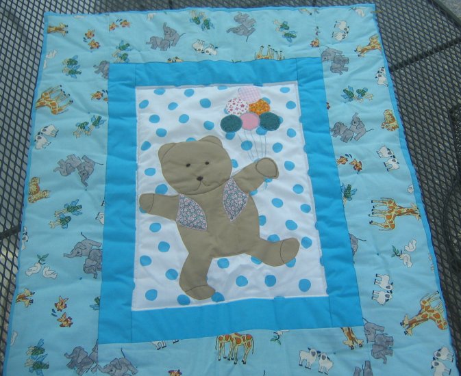 Blue Teddy Bear Quilt Blanket