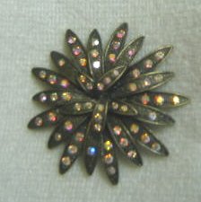 Rhinestone Flower Pin / Brooch - Bronze color - Costume Jewelry