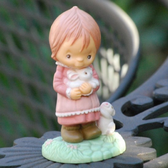 Hallmark Collectible Figurine Little Girl with Bunnies 1982