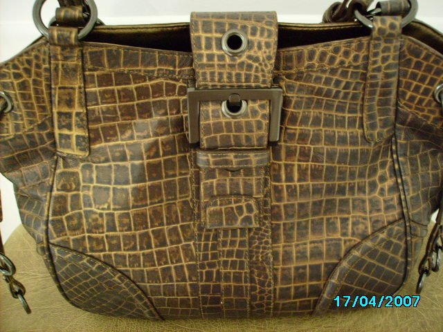 Charlie Lapson croco embossed leather designer handbag
