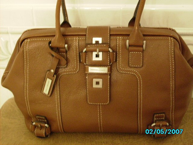 Adrienne Vittedini Designer pebbled leather golden brown frame bag
