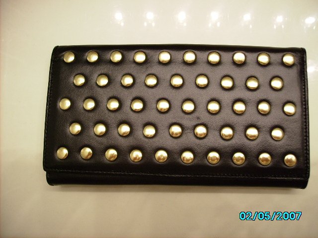 The Find Designer soft black leather studded clutch wallet