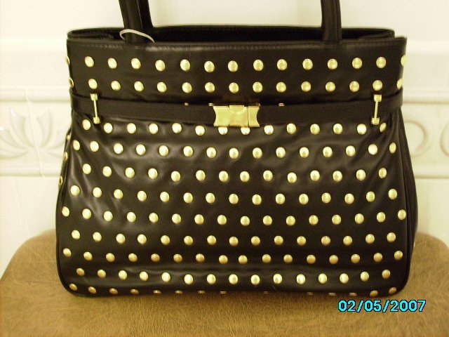 The Find Designer soft black leather studded handbag