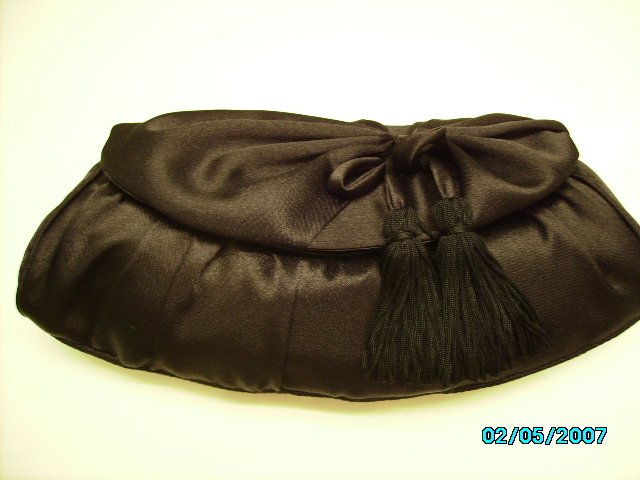 Small black satin evening clutch