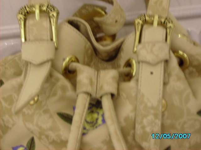 Carlos Falchi designer draw string soft leather duffel bag