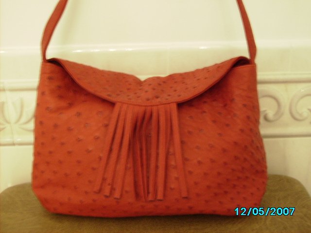 Carlos Falchi designer real ostrich and leather bag