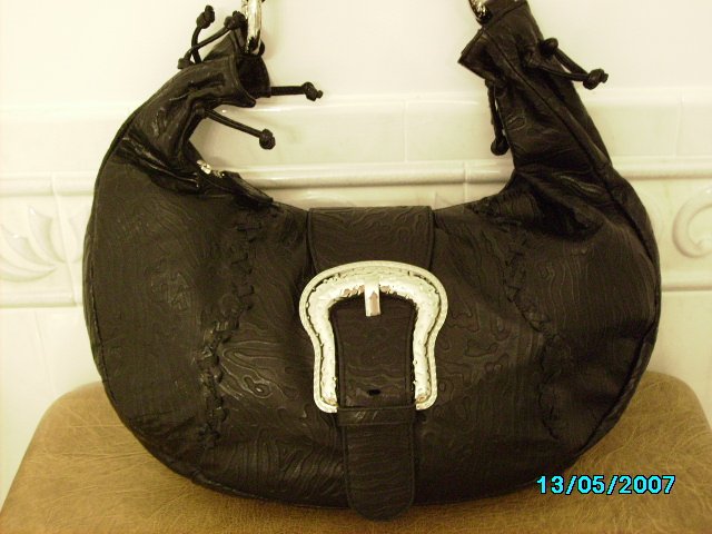 Carlos Falchi designer black leather textured bag