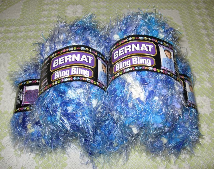 $25 Lot--5 Skeins Bling Bling "Brilliant Blue" Yarn + Free Gift!