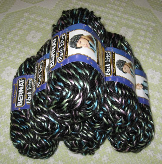 $30 Lot--6 Skeins Bernat Black Lites "Crazy Baby" Yarn + Free Gift!