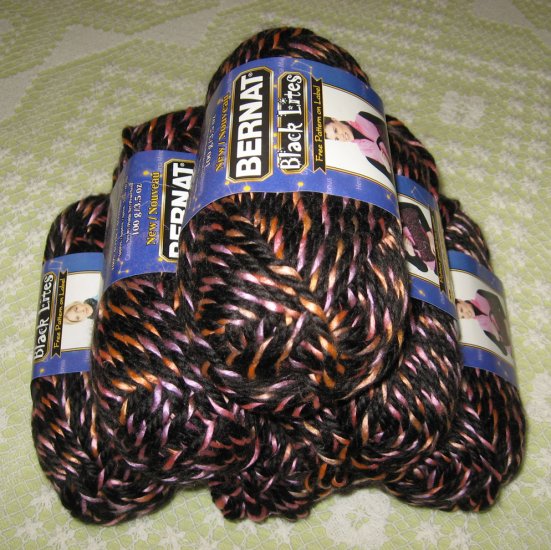 $30 Lot--6 Skeins Bernat Black Lites "Purple Power" Yarn + Free Gift!