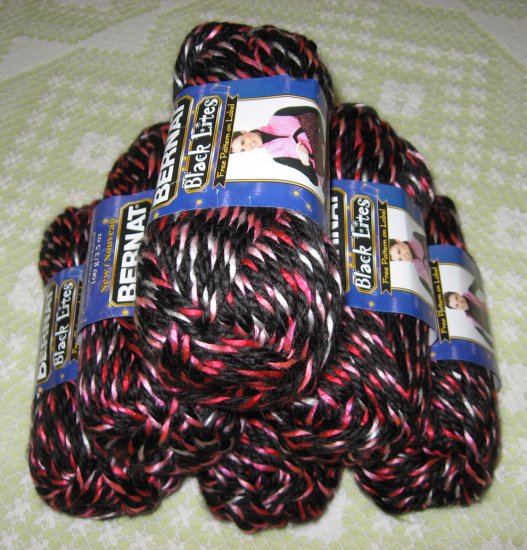 $30 Lot--6 Skeins Bernat Black Lites "Cherry Chill" Yarn + Free Gift!