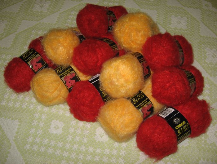 $48 Mixed Lot--12 Skeins Caron Bliss "Ruby Red & Mango" Yarn + Free Gift!