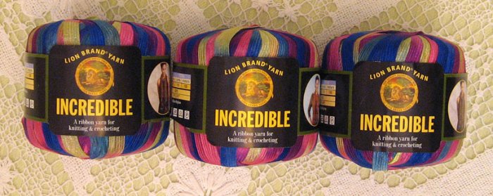 $18 Lot--3 Skeins Lion Brand Incredible "Carnival" Yarn + Free Gift!