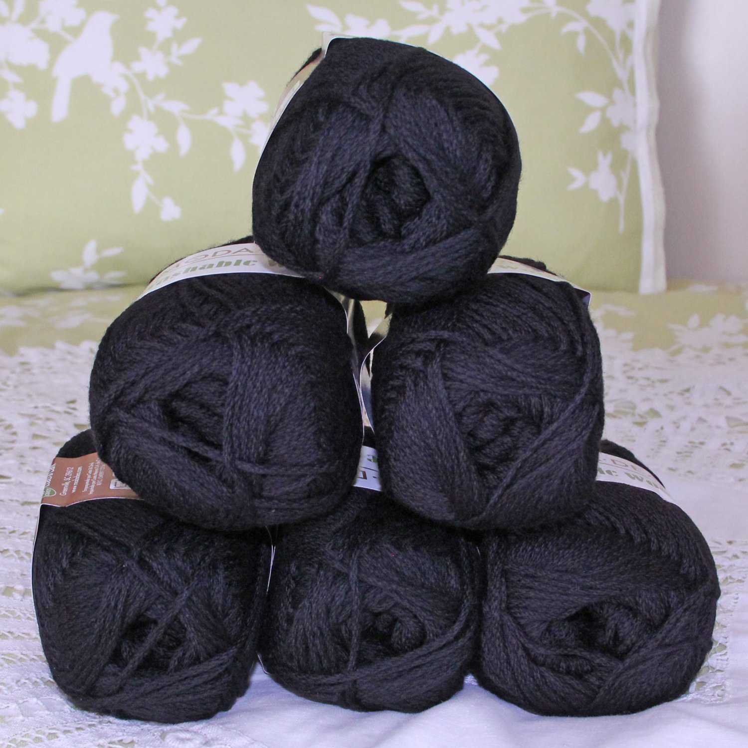 $48 Lot--6 Skeins Moda Dea Washable Wool "Black" Yarn + Free Gift!