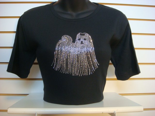 T-SHIRT MALTESE DOG PLUS SIZE 3XL BLACK SILVER FACETED