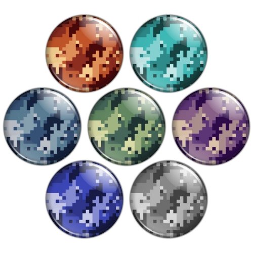 Pixel Camouflage Pattern 1.25 inch Pinback Button Badge Set