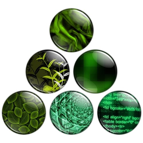 Green & Black Color Themed 1.25 inch Pinback Button Badge Set