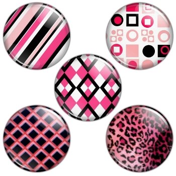 Pink & Black Color Themed 1.25 inch Pinback Button Badge Set