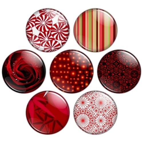 Red Color Themed 1.25 inch Pinback Button Badge Set