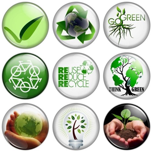 Go Green 1.25 inch Pinback Button Badge Set