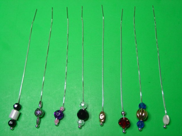 5" Sterling Thread Threader Earrings & 70 Beads #68