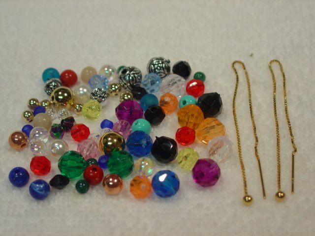 5" 14kt Vermeil Thread Threader Earrings & 72 Beads#24