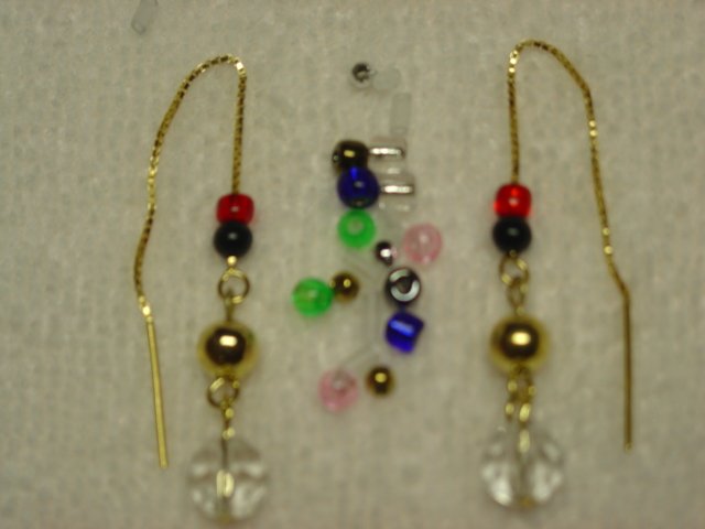 14kt Vermeil Drop Bead Thread Threader Earrings #p122