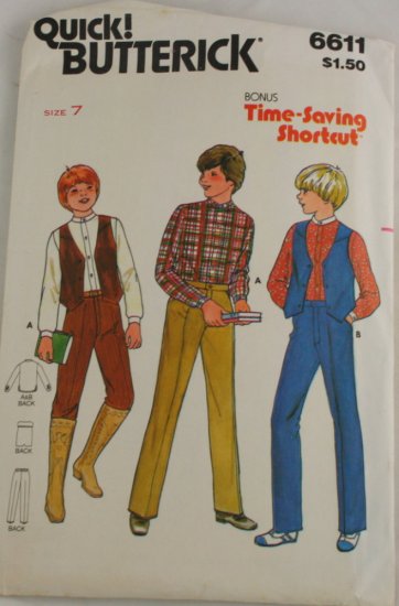 Boy's "Vest,Pant,Shirt" Butterick 6611 Sz 7