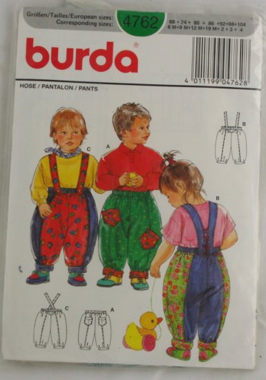 "Child's Pants" Pattern Burda 4762 Sz 6M-4