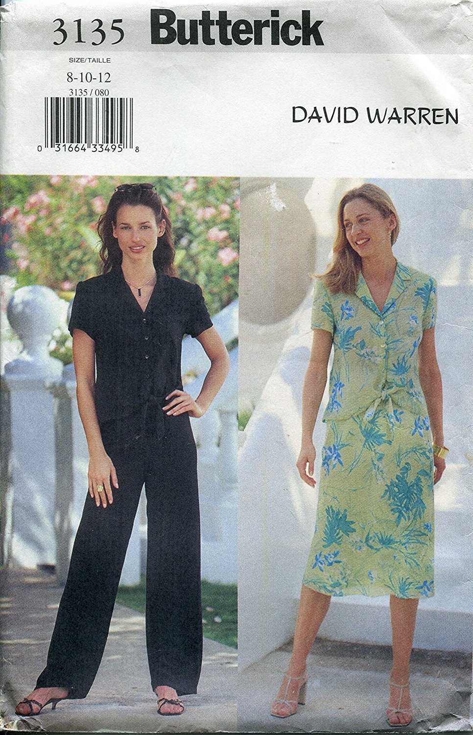 Butterick Pattern 3135 David Warren Misses'/Misses' Petite Top, Skirt and Pants, Sizes 8-10-12
