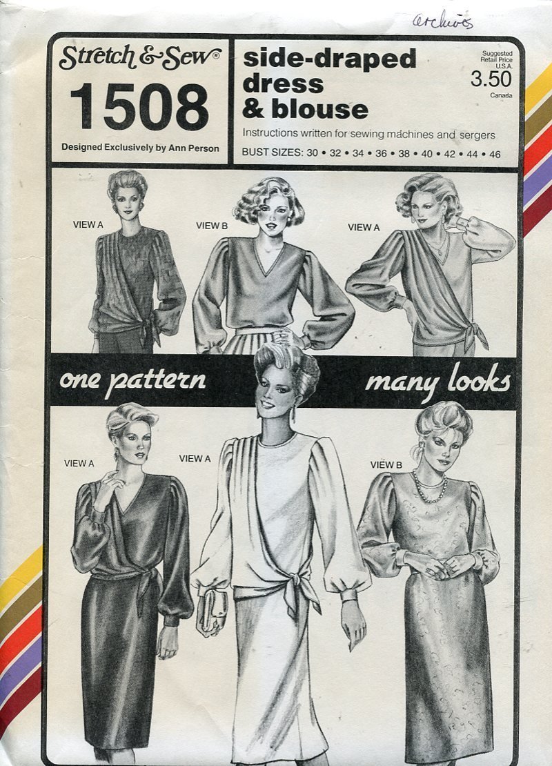 Stretch & Sew Pattern 1508 ~ Side-Draped Dress & Blouse ~ Bust 30-46