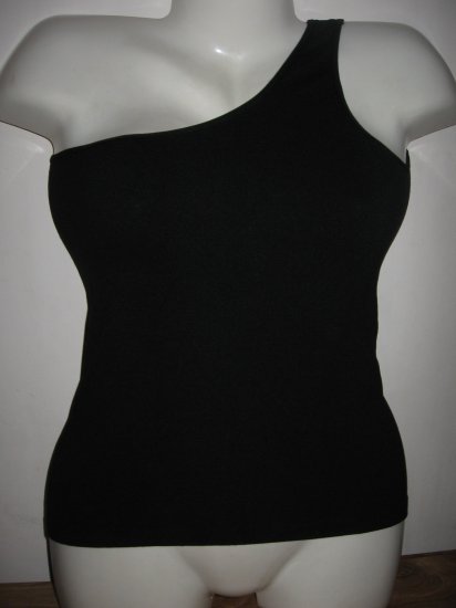 BEBE SEXY BLACK STRETCHY ONE SHOULDER TOP SHIRT SZ S