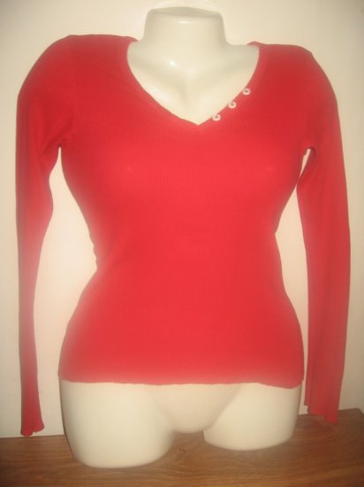 MICHAEL STARS RED RIBBED STRETCHY HENLEY TOP O/S