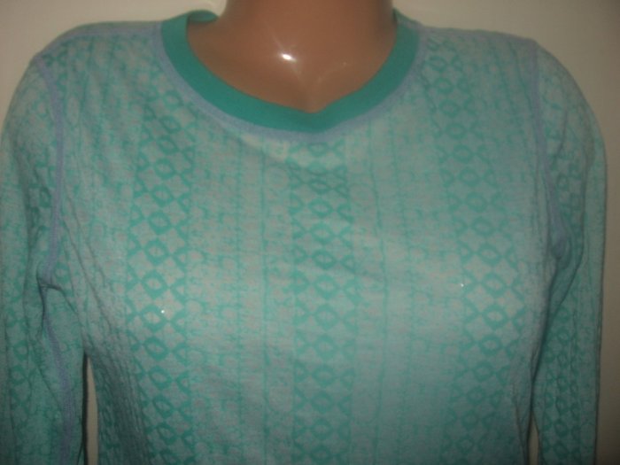 FREE PEOPLE SHEER SEXY AQUA PATTERN L/S TOP SZ S GR8