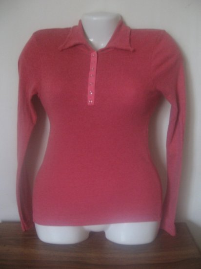 MICHAEL STARS PINK STRETCH POLO SNAP FRONT TOP O/S SEXY