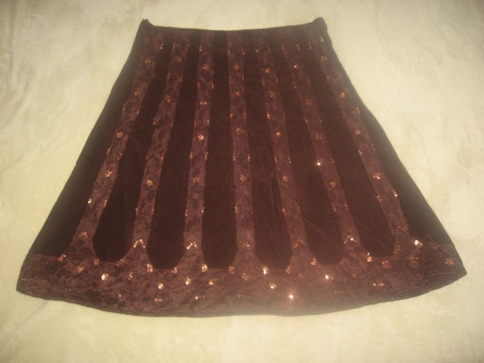 PERSAMAN BROWN VELOUR LACE SEQUIN SKIRT SZ 8 BOHO GR8