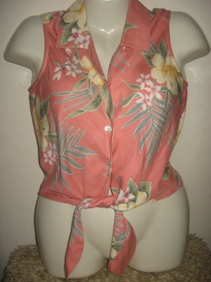 Tommy Bahama Pink Silk Tie Hawian Tropical Top XS