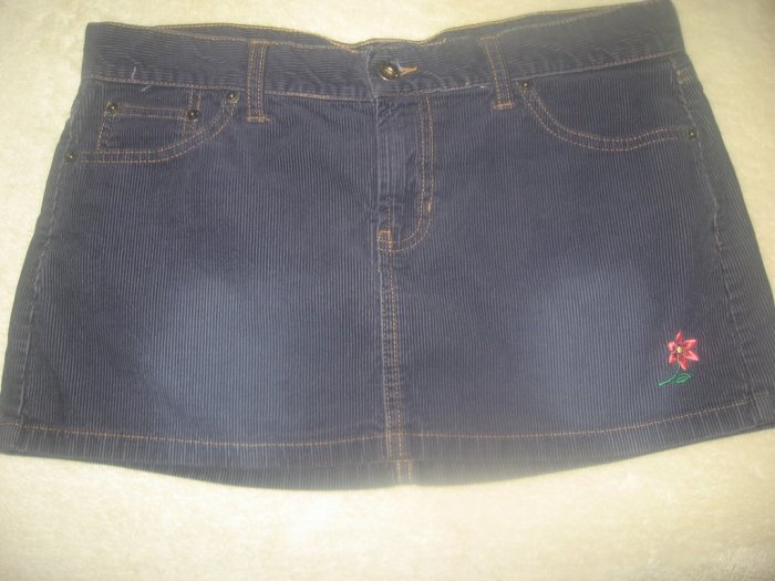 HOLLISTER SEXY NAVY CORDUROY EMBROIDERED MINI SKIRT 6