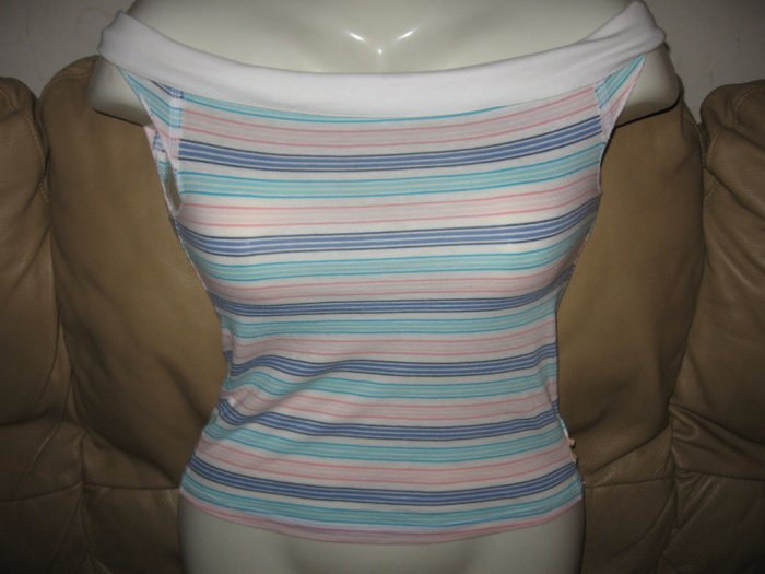 HOLLISTER SEXY STRIPE OF SHOULDER TOP SZ M GR8 CON