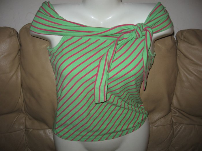 ABERCROMBIE SEXY GREEN PINK OFFSHOUDER STRETCH TOP L