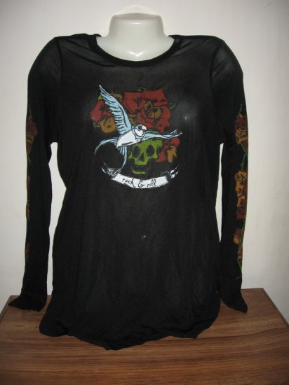TORRID GOTH BLACK SHEER SKULL TATOO TUNIC TOP SZ 2 GR8