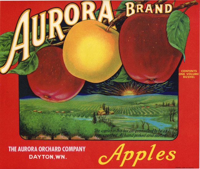 AURORA BRAND APPLE CRATE LABEL - RED