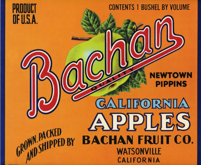 BACHAN NEWTOWN PIPPINS APPLE CRATE LABEL