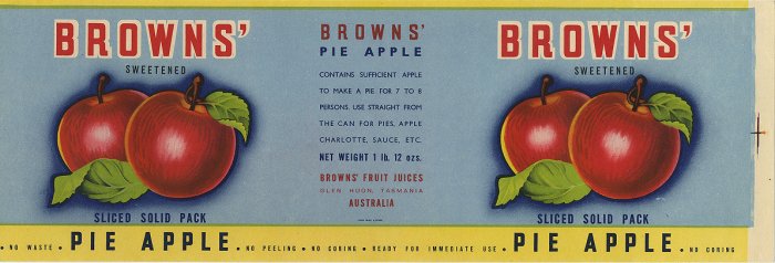 BROWNS' AUSTRALIAN PIE APPLE CAN LABEL